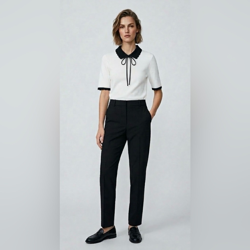 Zara Scalloped Contrast Knit Top